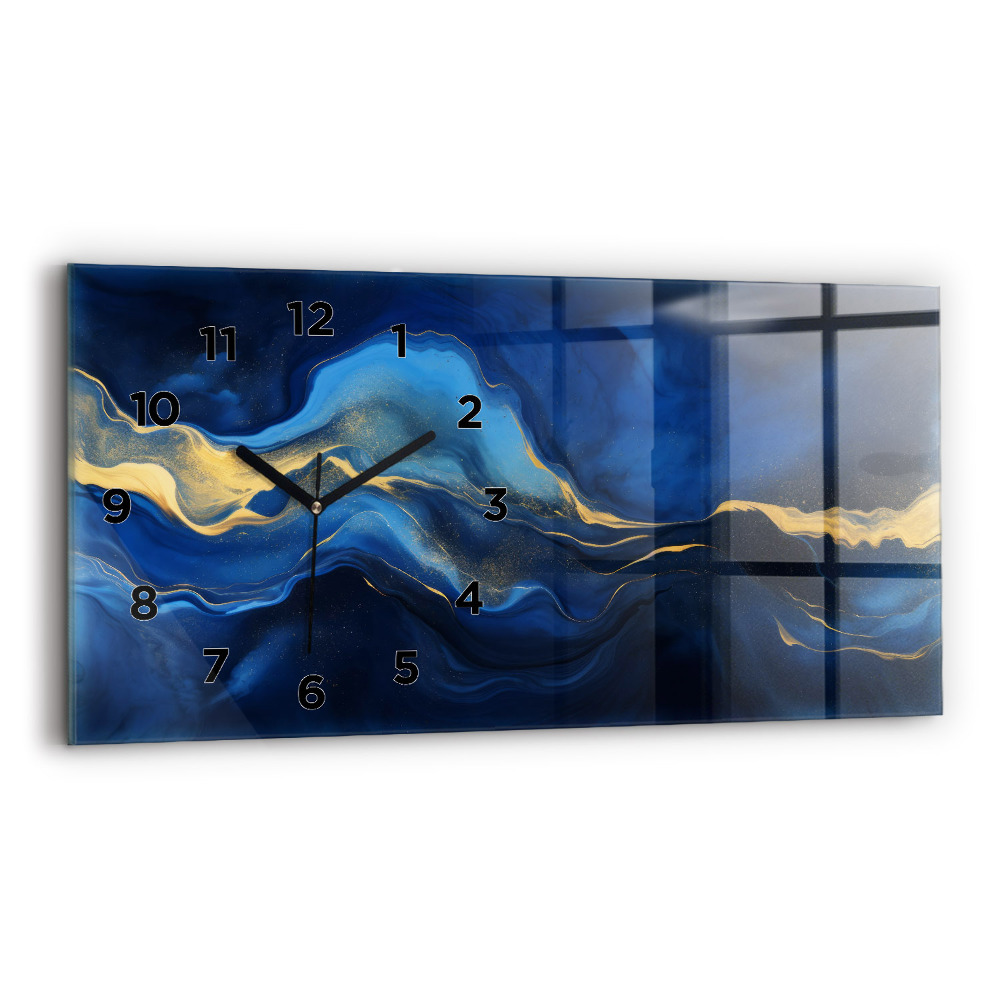 Horloge horizontale en verre Marbre bleu