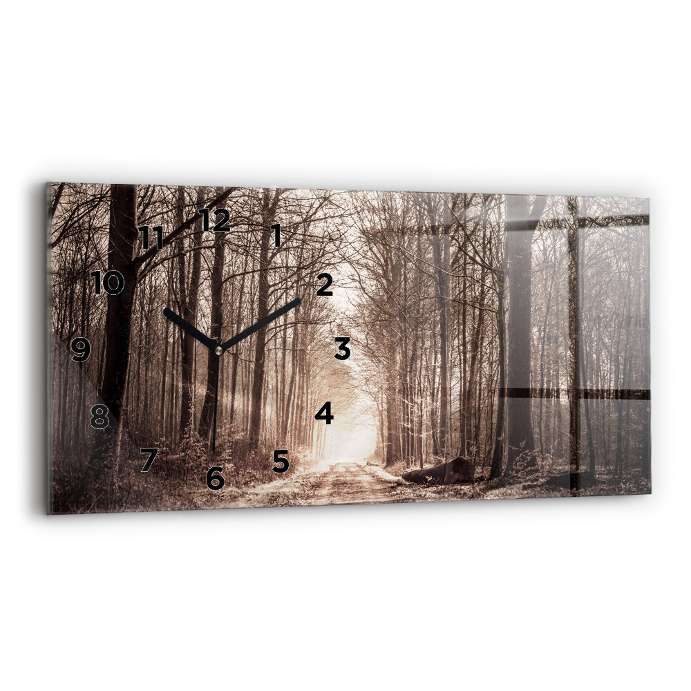 Horloge murale horizontale Sentier forestier en sépia