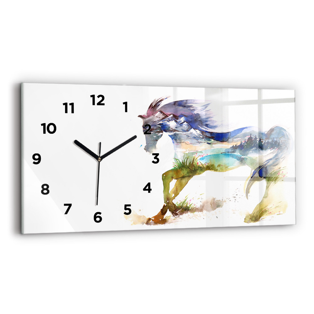 Horloge rectangulaire horizontale Montagne peinte et cheval