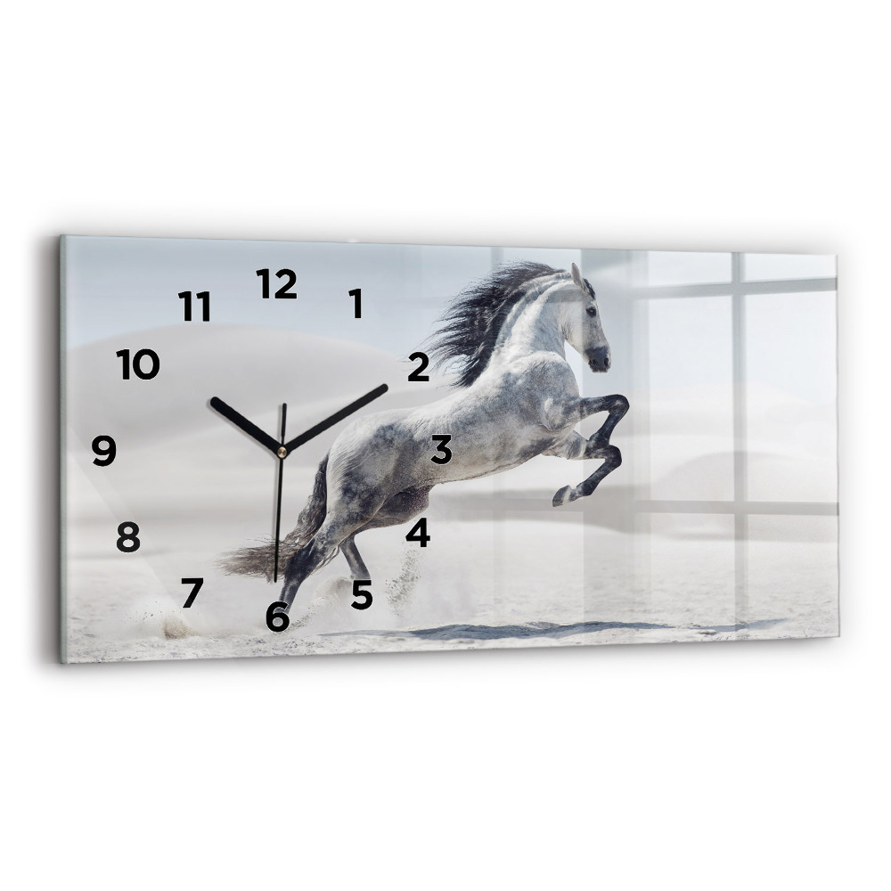 Horloge horizontale en verre Cheval blanc au galop