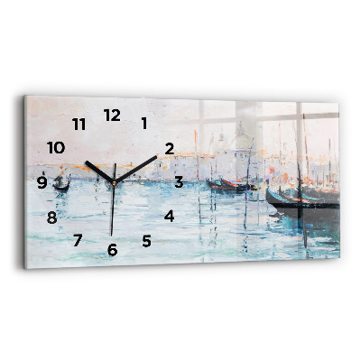 Horloge murale horizontale Peinture à l'huile, yacht, mer