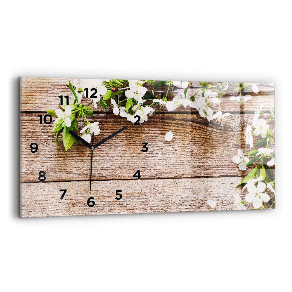 Horloge rectangulaire horizontale Fleurs sur bois