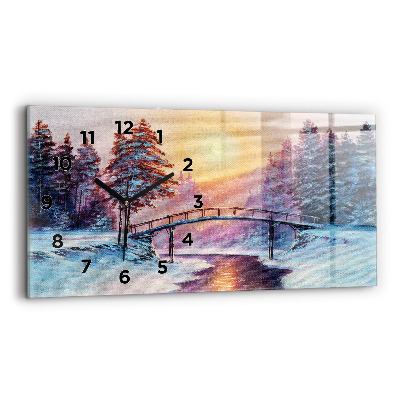 Horloge murale horizontale Arbre de Noël et pont