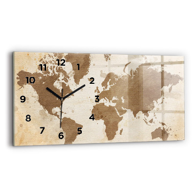 Horloge murale horizontale Carte du monde peinte
