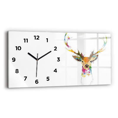 Horloge horizontale en verre Tête de cerf colorée