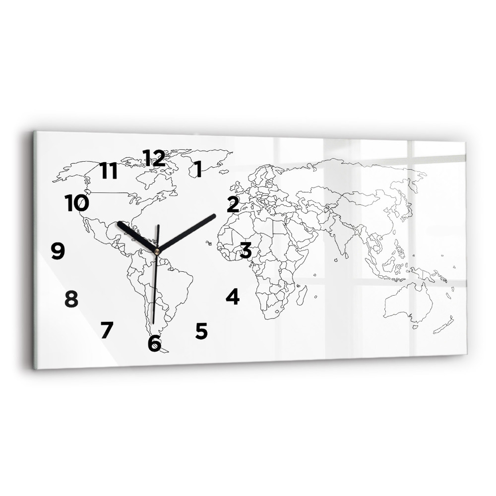 Horloge murale horizontale Carte du monde en courbes de niveau