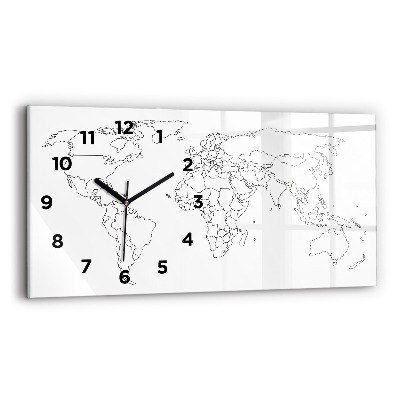 Horloge murale horizontale Carte du monde en courbes de niveau