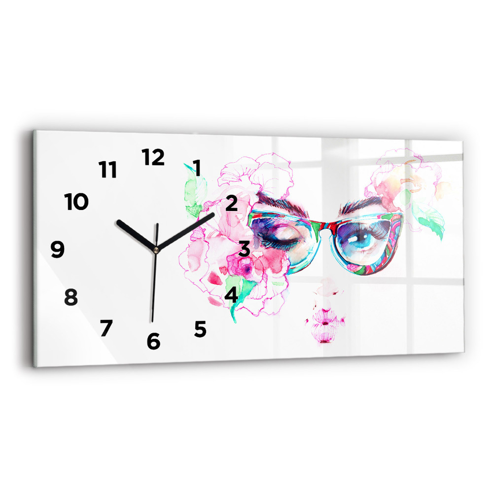 Horloge rectangulaire horizontale Visages d'une femme avec des lunettes