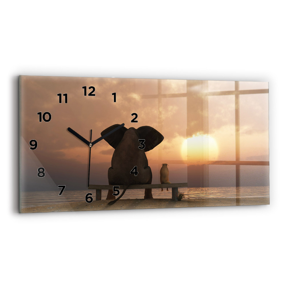 Horloge rectangulaire horizontale Animaux Coucher de soleil