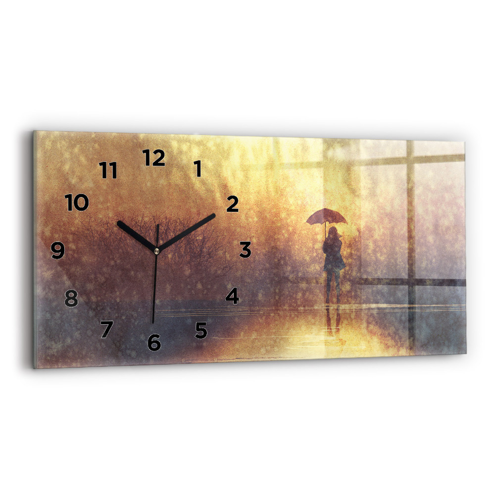 Horloge horizontale en verre Femme avec un parapluie