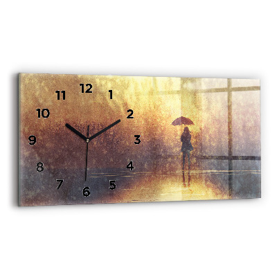 Horloge horizontale en verre Femme avec un parapluie