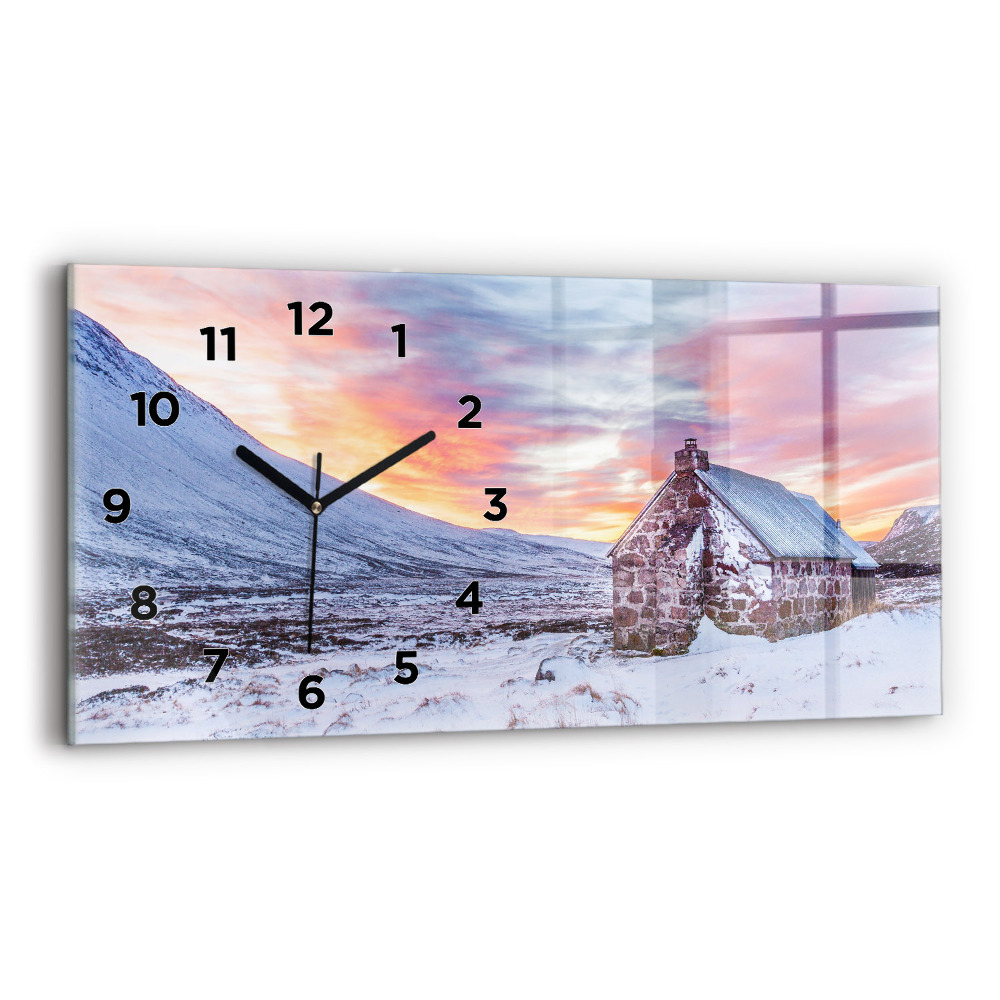 Horloge murale horizontale Chalet dans les montagnes