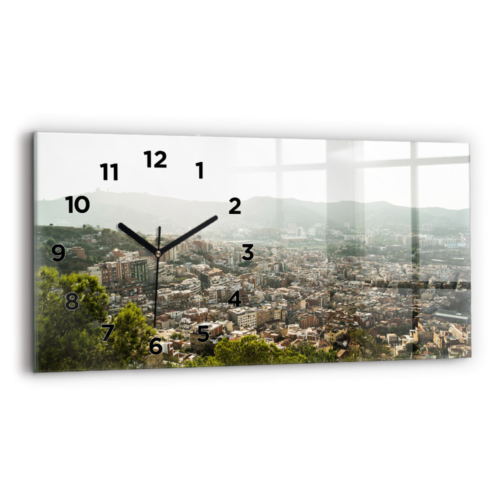 Horloge murale horizontale Vue de Montjuic à Barcelone