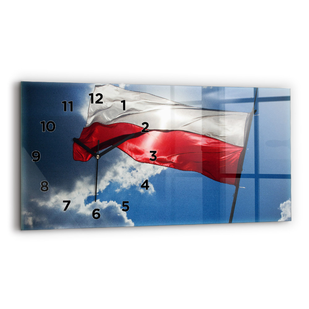 Horloge rectangulaire horizontale Drapeau polonais contre le ciel