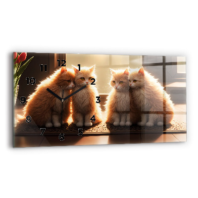 Horloge rectangulaire horizontale Quatre chats au soleil