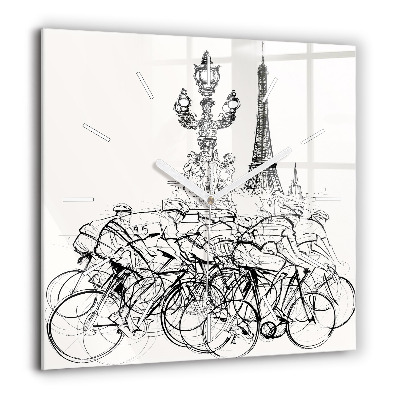 Pendule carrée en verre 60x60 cm Dessin d'une course cycliste