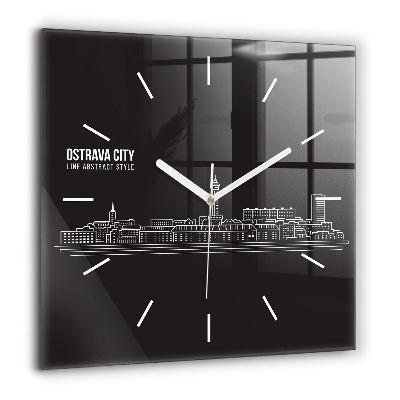 Horloge carrée en verre 60x60 cm Dessin de la ville d'Ostrava