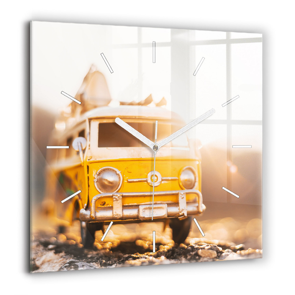 Horloge carrée en verre 60x60 cm Voiture en vacances