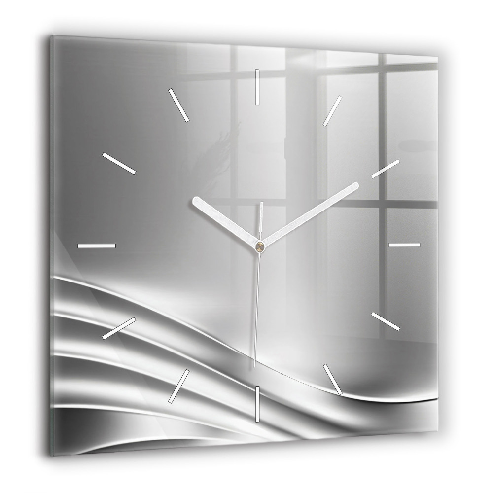 Pendule carrée en verre 60x60 cm Abstraction argentée