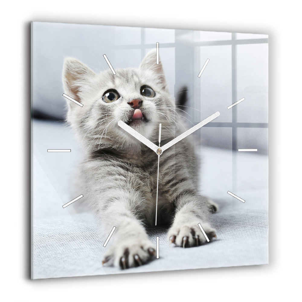 Horloge murale carrée 60x60 cm Chat sur un canapé