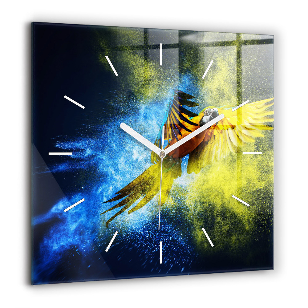 Pendule carrée en verre 60x60 cm Perroquet coloré