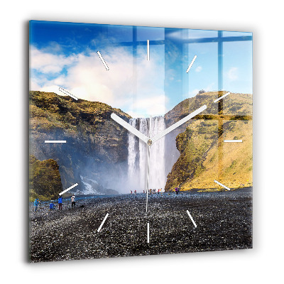 Horloge carrée en verre 60x60 cm Chute d'eau en Islande
