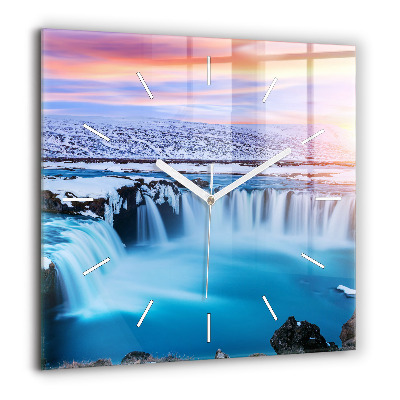 Horloge carrée en verre 60x60 cm Chute d'eau Godafoss Islande