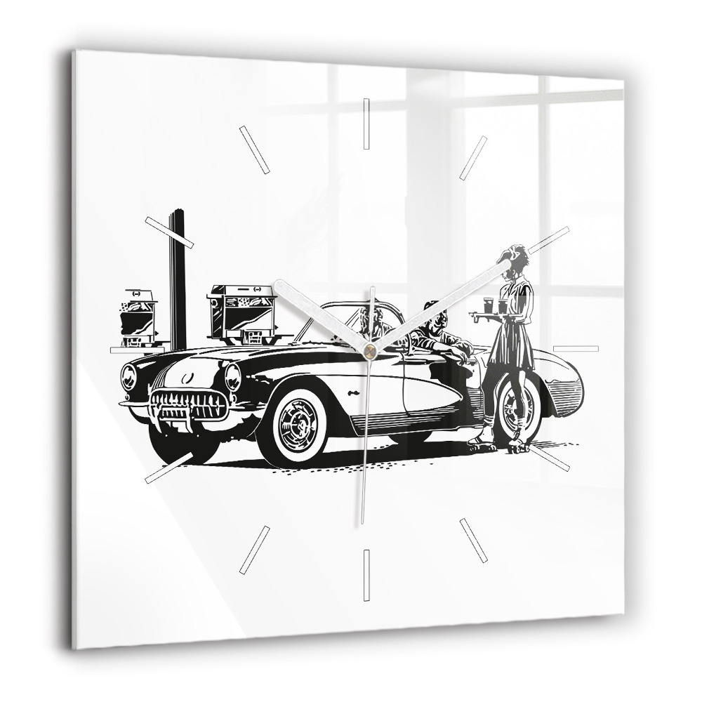 Horloge murale carrée 60x60 cm Illustration rétro