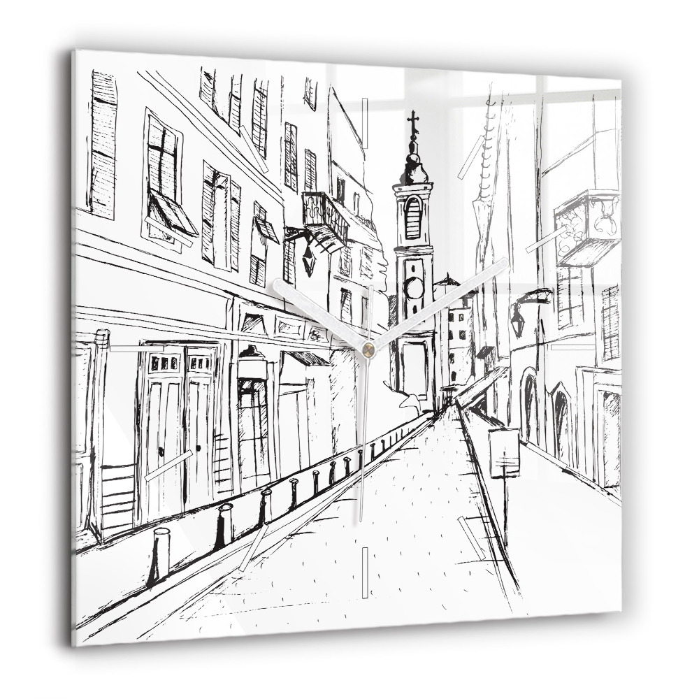 Horloge murale carrée 60x60 cm Dessin de ville Provence