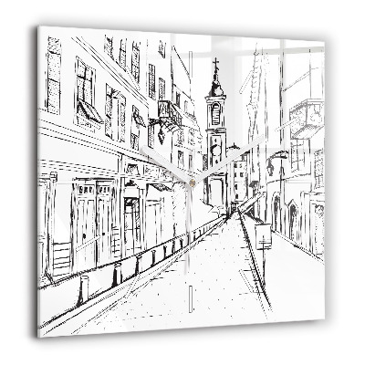 Horloge murale carrée 60x60 cm Dessin de ville Provence