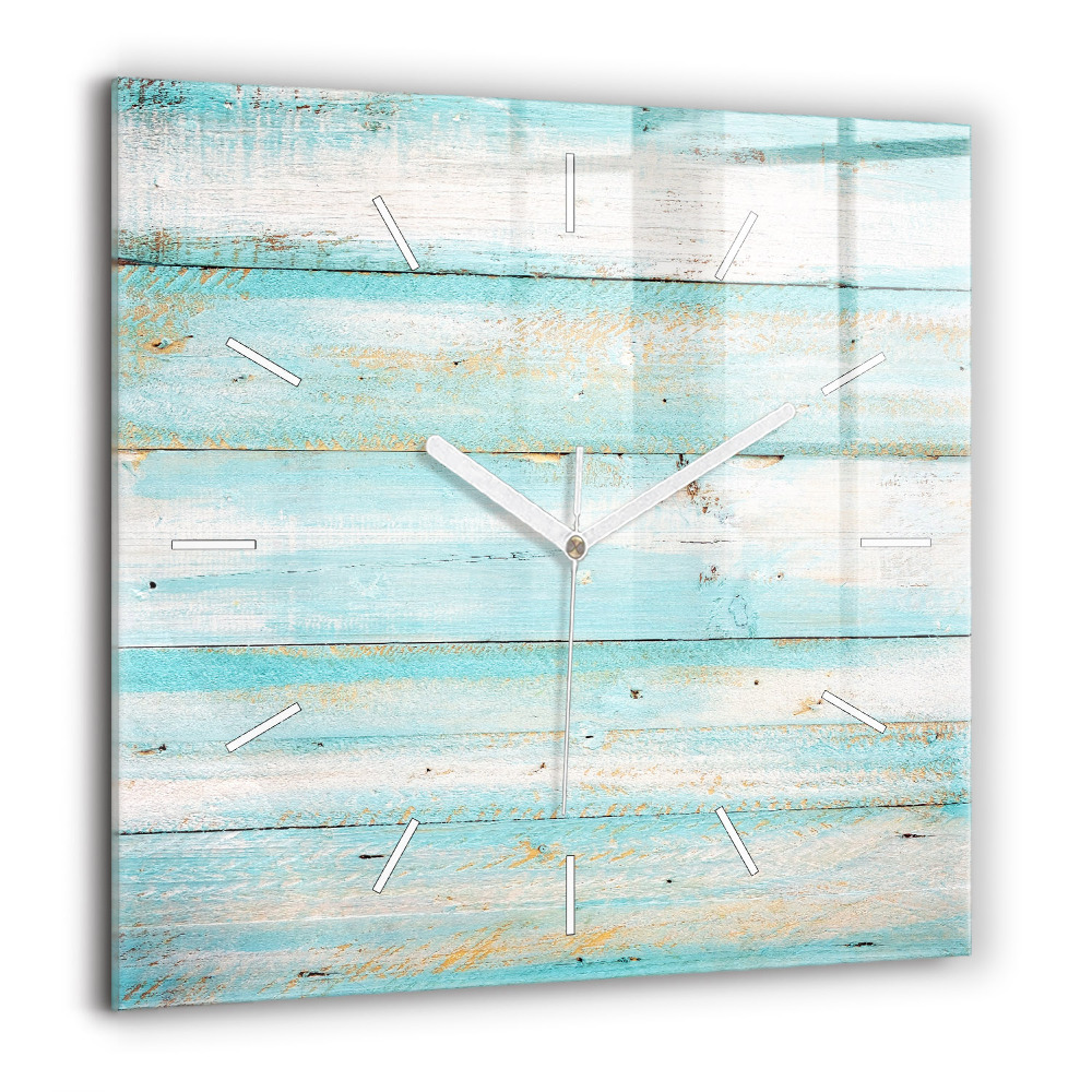 Pendule carrée en verre 60x60 cm Planches bleues