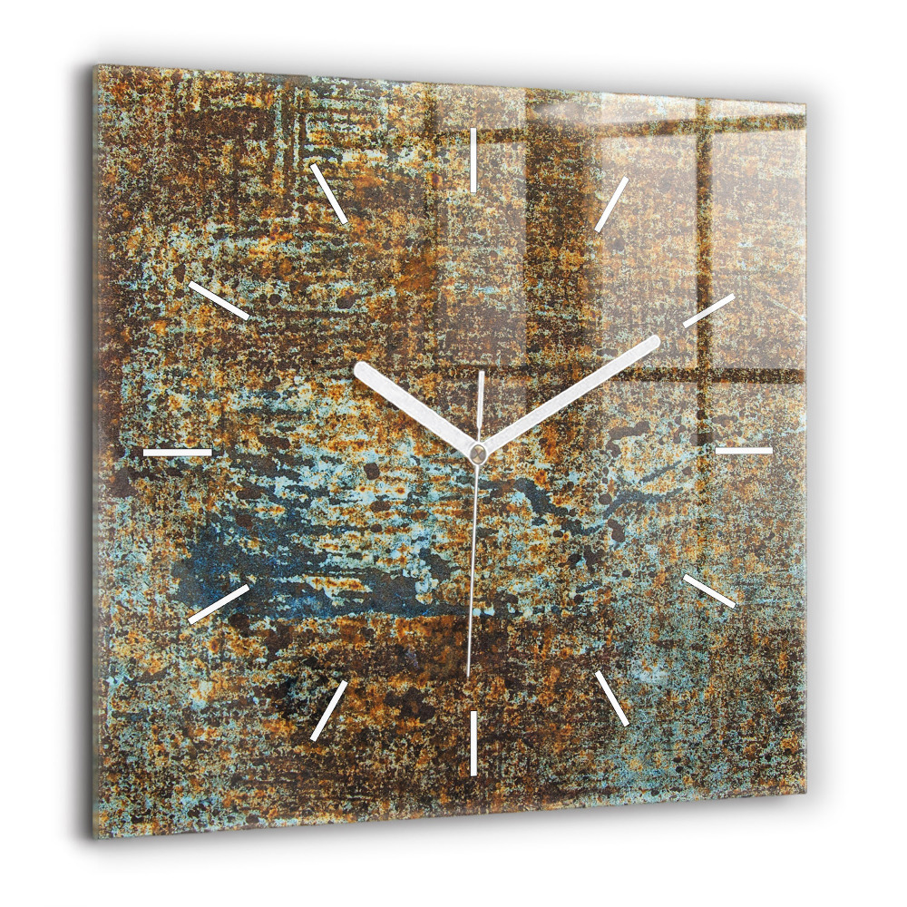 Pendule carrée en verre 60x60 cm Texture d'un vieux métal