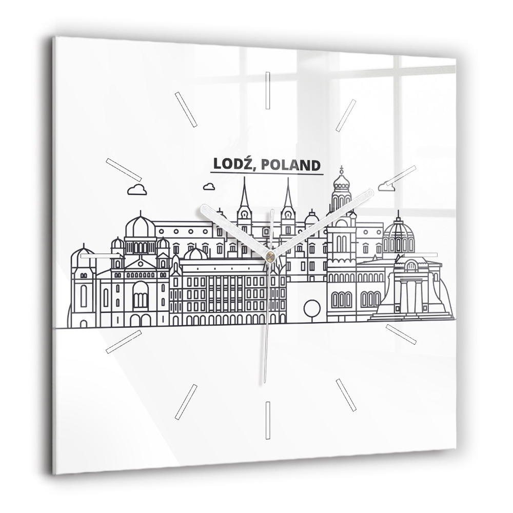 Horloge murale carrée 60x60 cm Panorama de l'architecture de Łódź