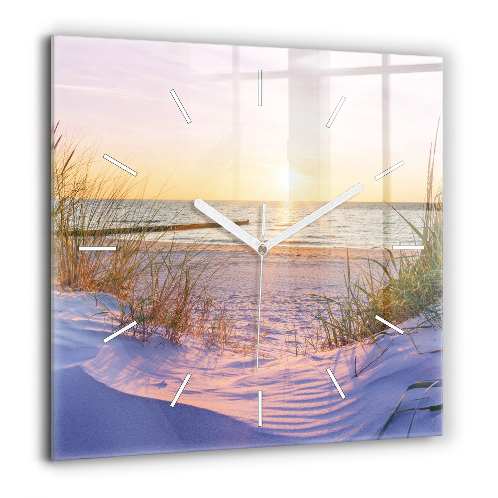 Horloge carrée en verre 60x60 cm Mer ensoleillée polonaise
