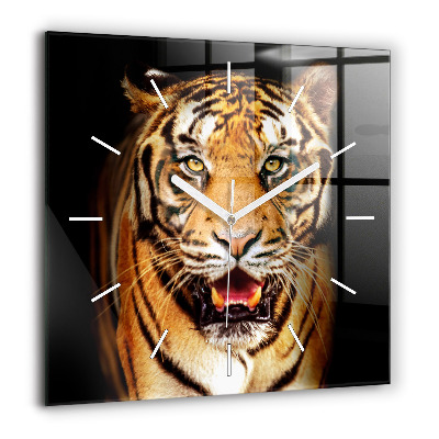 Horloge murale carrée 60x60 cm Tigre aux yeux sauvages