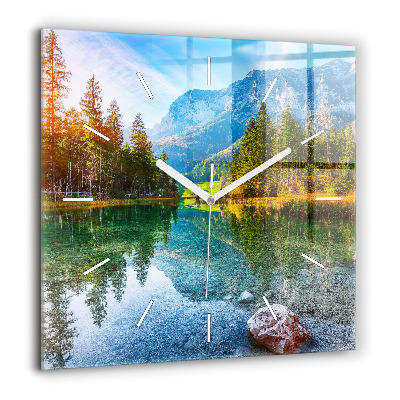 Horloge murale carrée 60x60 cm Rivière montagnes Paysage