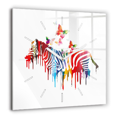 Horloge murale carrée 60x60 cm Zèbre coloré