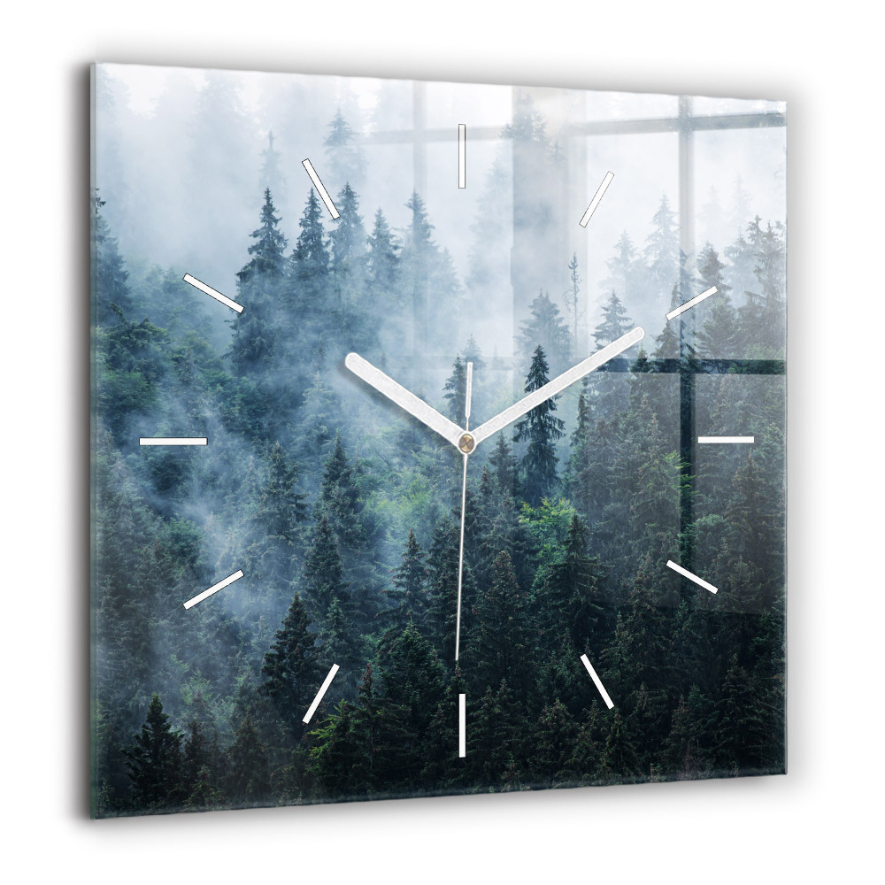Pendule carrée en verre 60x60 cm Paysage de montagne brumeux