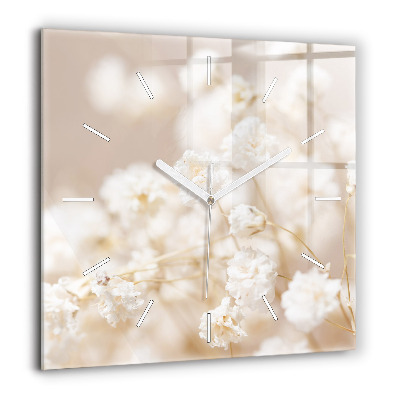 Horloge carrée en verre 60x60 cm Petites fleurs blanches