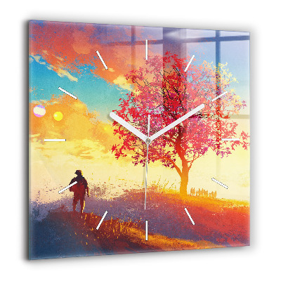 Horloge murale carrée 60x60 cm Paysage d'automne
