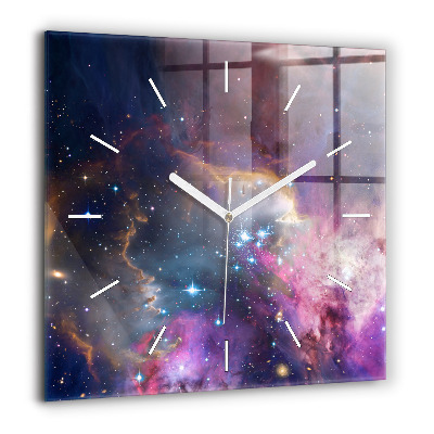 Pendule carrée en verre 60x60 cm Galaxie et étoiles