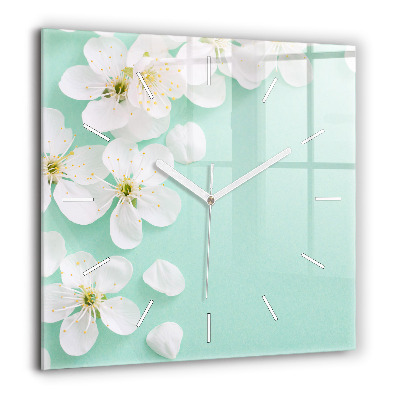 Horloge murale carrée 60x60 cm Fleurs de pommier