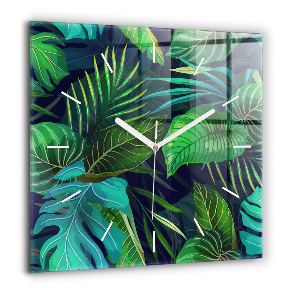 Horloge murale carrée 60x60 cm Feuilles exotiques