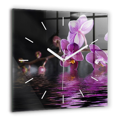 Horloge carrée en verre 60x60 cm Fleur d'orchidée sur l'eau