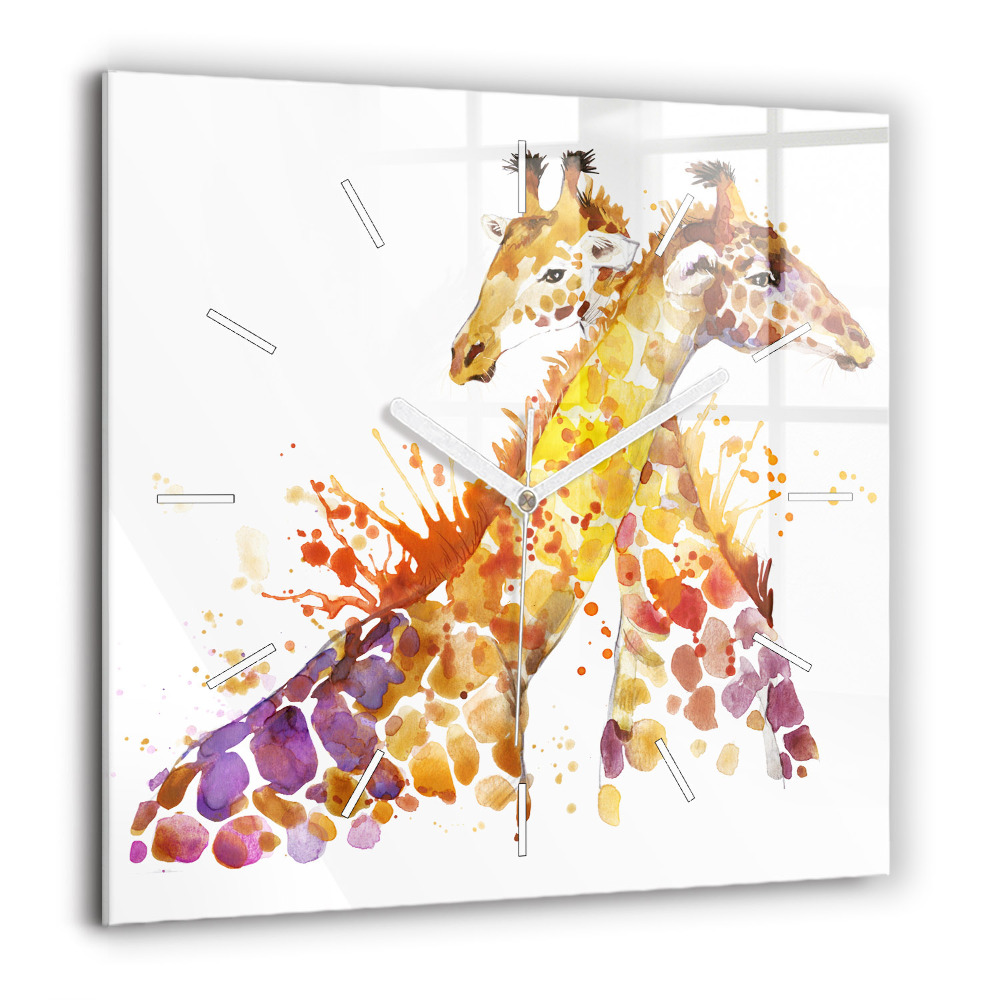 Horloge carrée en verre 60x60 cm Girafe - aquarelle