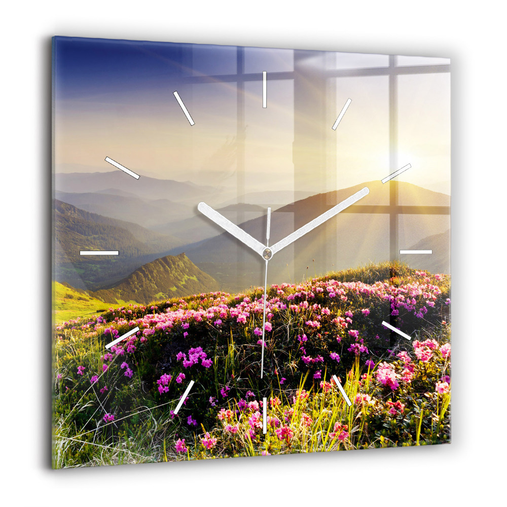 Horloge murale carrée 60x60 cm Paysage de montagne