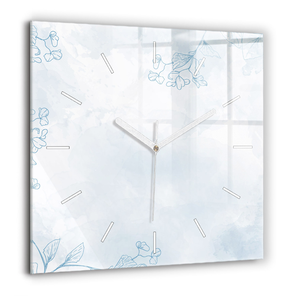 Horloge carrée en verre 60x60 cm Croquis de plantes