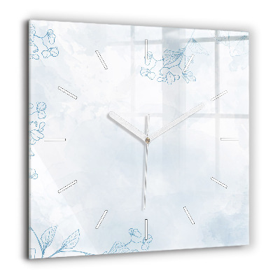 Horloge carrée en verre 60x60 cm Croquis de plantes