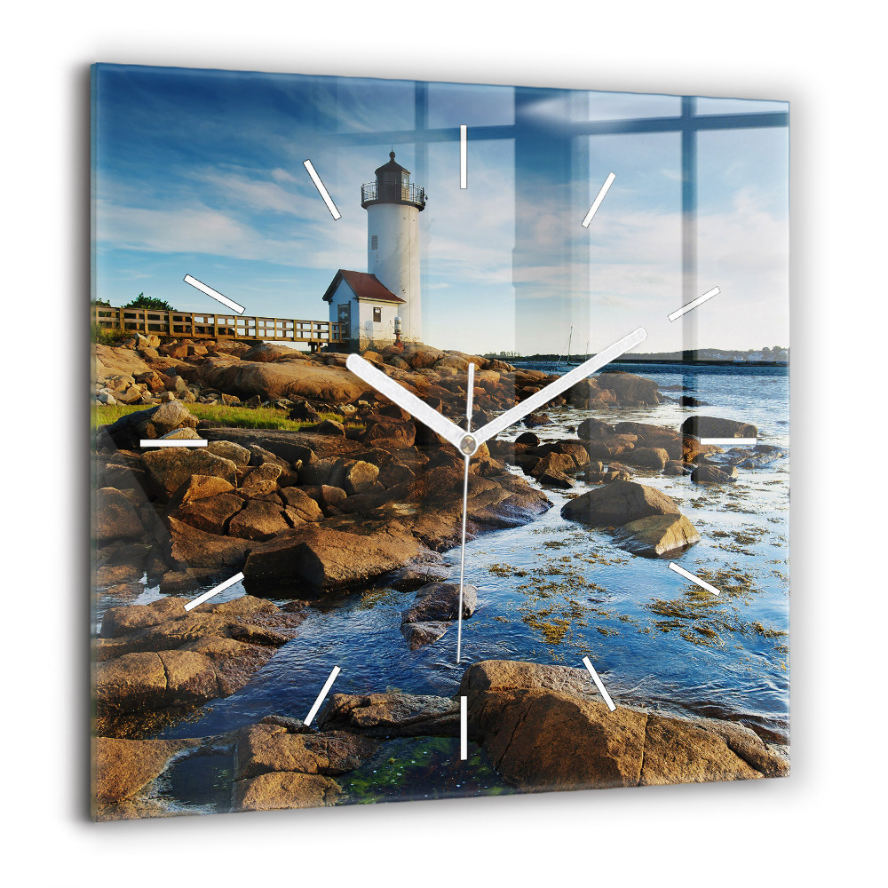 Pendule carrée en verre 60x60 cm Phare d'Annisquam