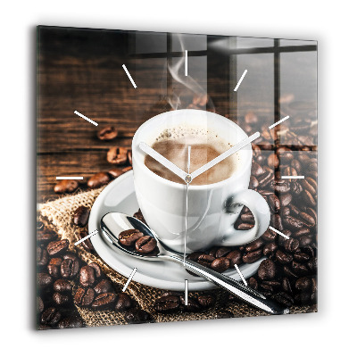 Horloge carrée en verre 60x60 cm Tasse et grains de café